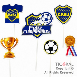 CAKE TOPPER PARA TORTA FELIZ CUMPLE BOCA JUNIORS X 6 UNIDADES